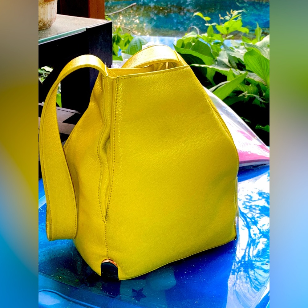Vince Camuto Yellow Leather bucket bag.